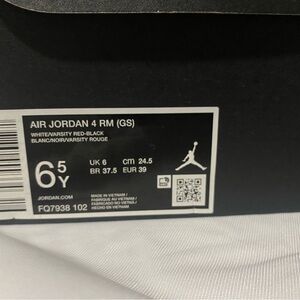 Jordan Air 4 RM (GS) in White, Red, and Black